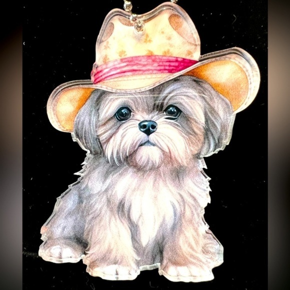 Cute Dog Window/Car Hanger, bright color, 3” X 3”, chain 16”, 1/8” plastic - Picture 1 of 2